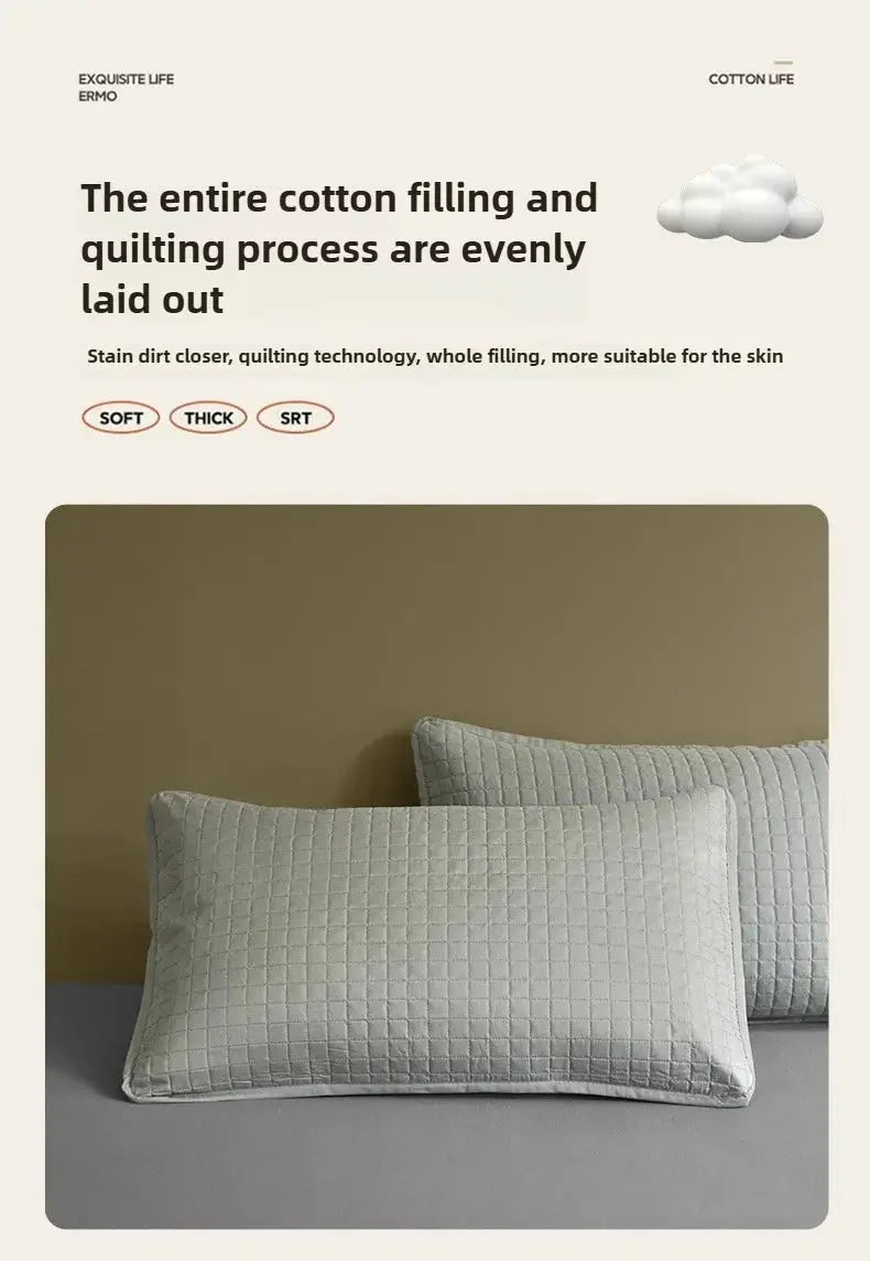 Simples Market pillow cover in light grey quilted fabric, 72x45 cm, two pillows shown