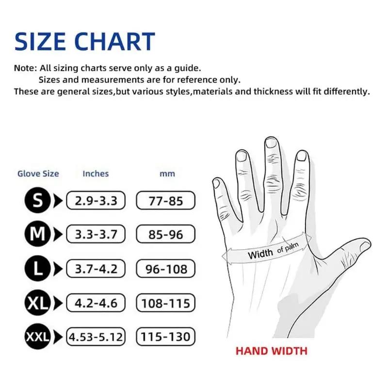 Light pink disposable nitrile gloves by Simples Market - size chart shows S-XXL and hand width.