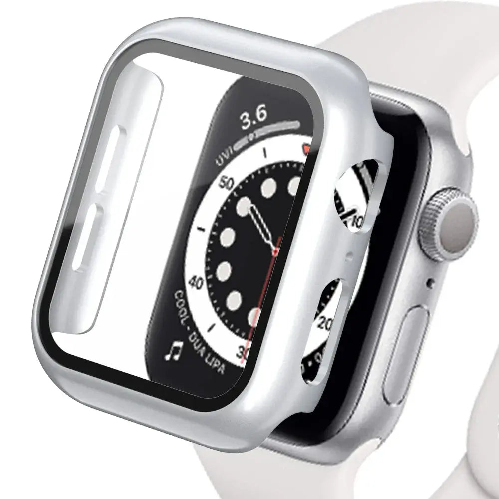 Simples Market Apple Watch tempered glass screen protector with silver bumper case for 40-45mm models