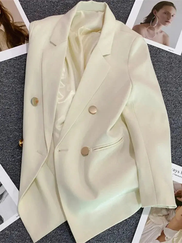 PrestigeLine Women Suit Blazer Elegant Coat For 2025 Spring And Autumn Korean Luxury Double Breasted Jacket Office Ready