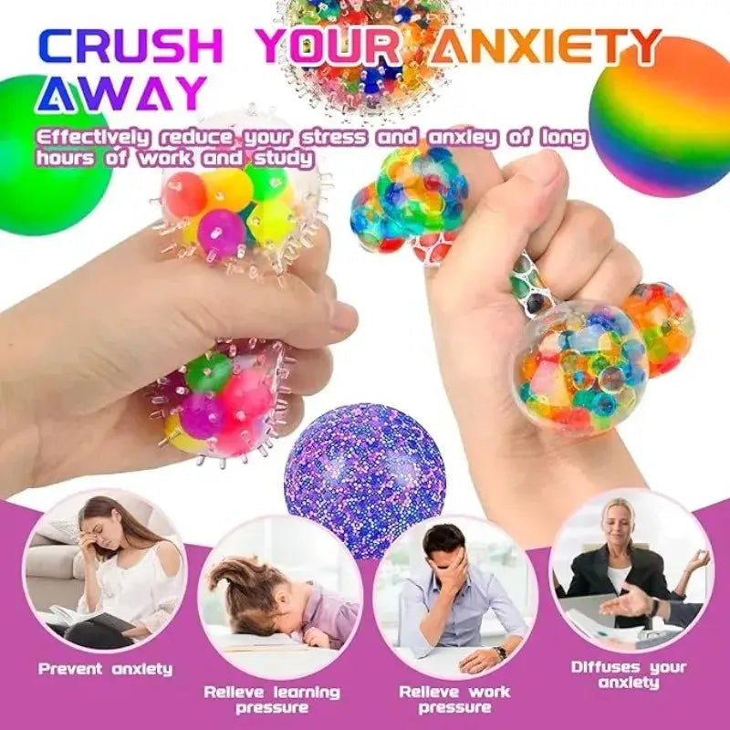 Six Pack Mini Squishy Stress Balls Rainbow Set EDC Toy Sensory Fidget Balls Stress Relief Durable Non Toxic