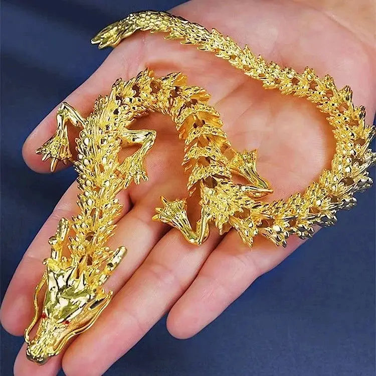 3D alloy golden dragon statue with movable limbs for desktop decor