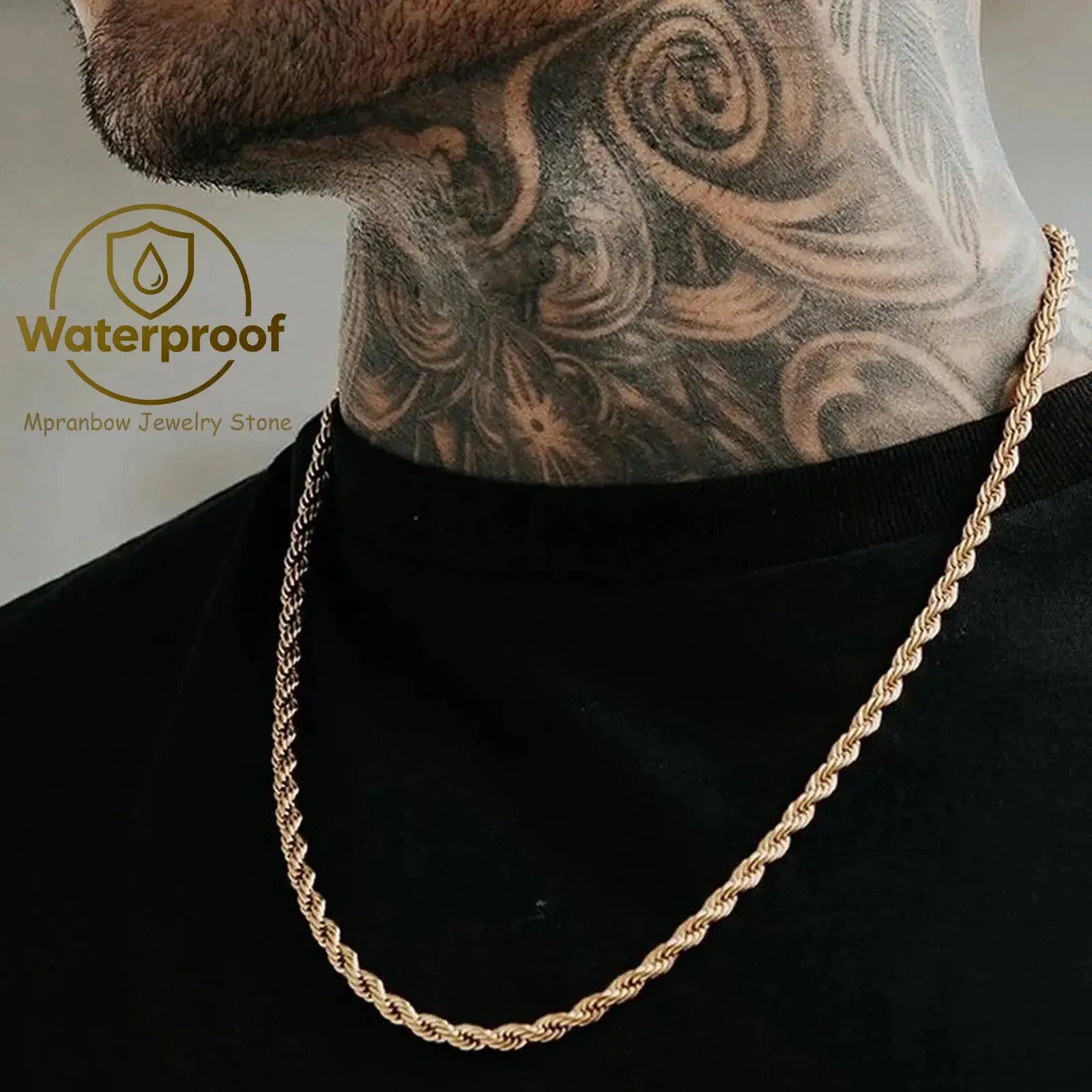 Two-tone rope chain necklace in gold and silver stainless steel, Simples Market, 16–36 inch length