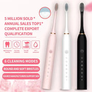 SonicWave Pro Electric Toothbrush for Adults IPX7 Waterproof USB Rechargeable DuPont Brush Head 6 Cleaning Modes
