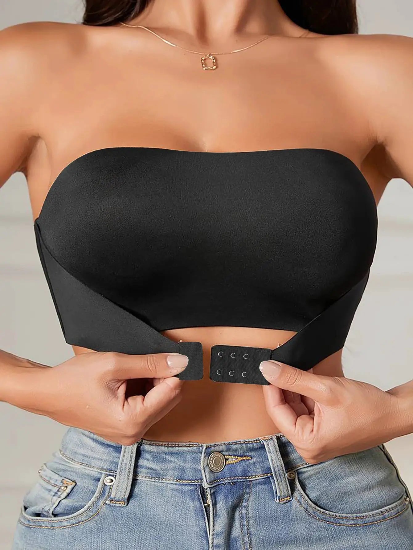LunaWear Womens Strapless No Padding Seamless Front Button Bra Wirefree Comfort Breathable Knit Fabric