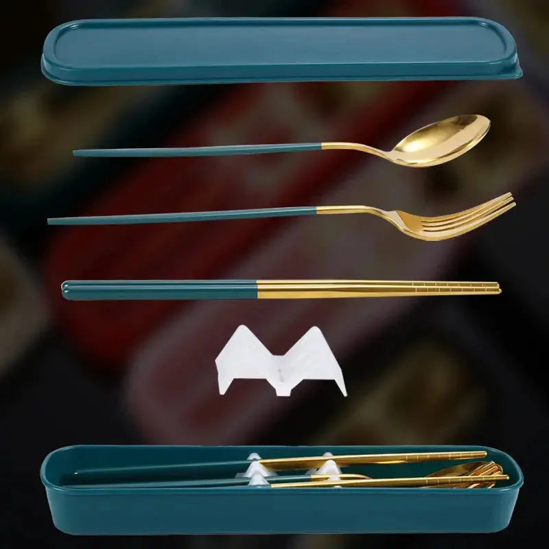 Three Piece Portable Stainless Steel Cutlery Set Chopsticks Forks Spoons For Students Home And Outdoor Picnics