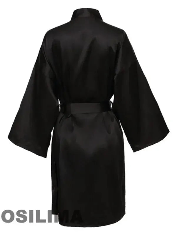 BridalGlow Team Bride Satin Kimono Robe for Weddings Black Lettering Bridesmaid Pajama Bathrobe