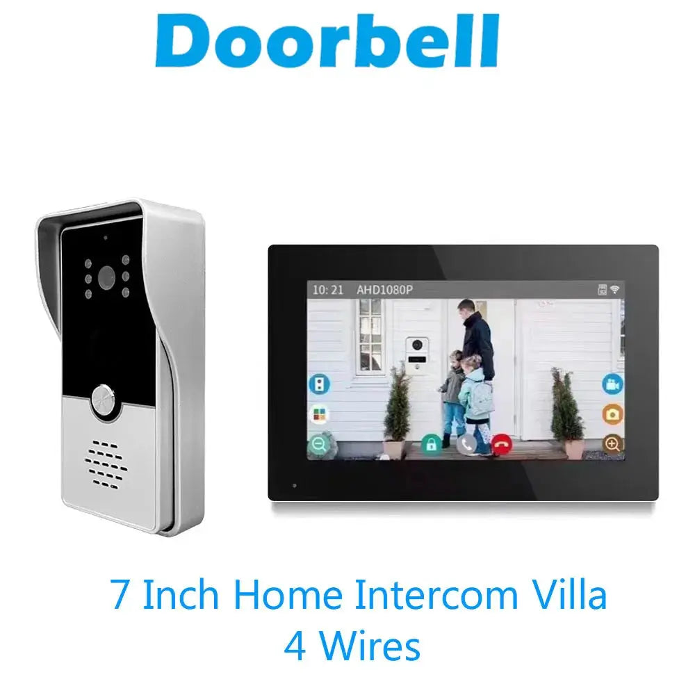 Simples Market 7-inch indoor video intercom system with silver doorbell camera and black monitor