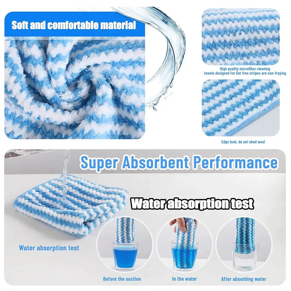 Microfiber cleaning cloths by Simples Market, blue and white striped thickened, high-absorbency kitchen towels