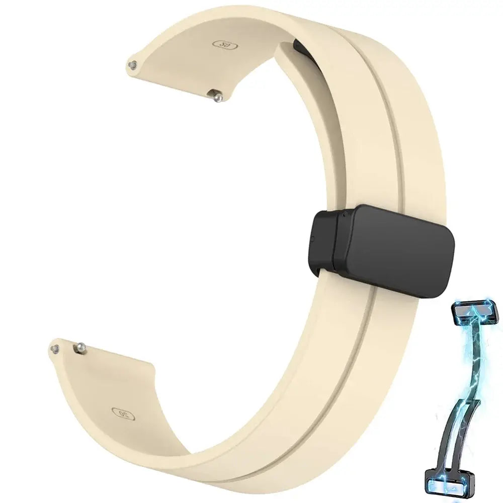 Beige silicone watch strap with magnetic buckle, 20/22mm, for Samsung Galaxy Watch and Huawei GT series