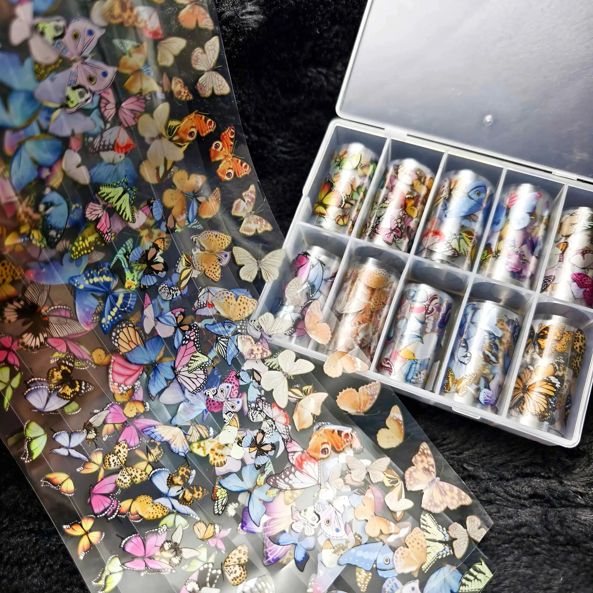 Nail foil sheets set, 10-roll butterfly designs with transfer paper for nail art decals by Simples Market