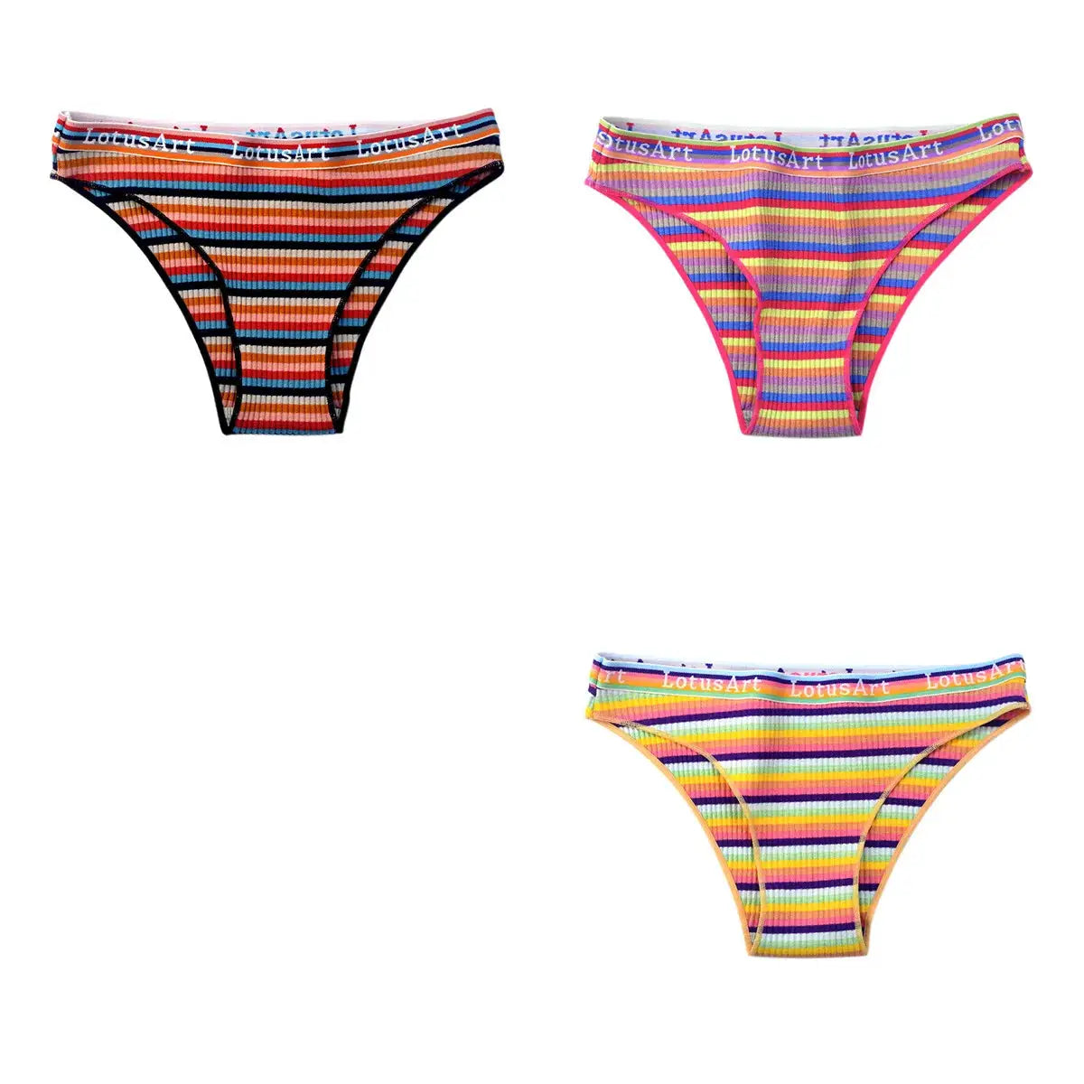 3-pack cotton panties for women, colorful striped low-rise briefs with LotusArt waistband