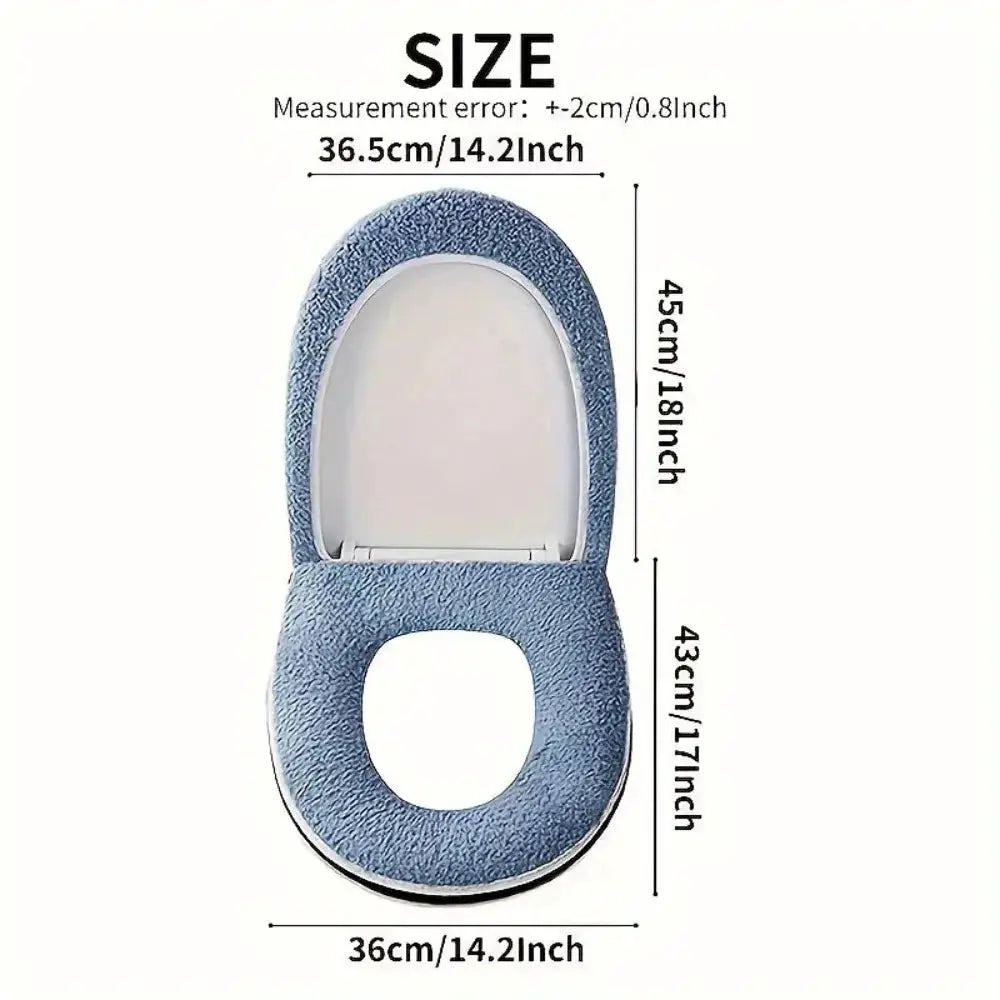 Toilet seat cushion set blue plush fabric with zipper, machine washable by Simples Market