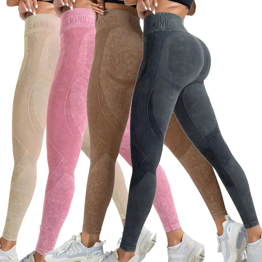 Women's high-waisted seamless yoga leggings in five color options; butt-lifting, breathable, stretchy