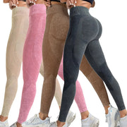 Women's high-waisted seamless yoga leggings in five color options; butt-lifting, breathable, stretchy