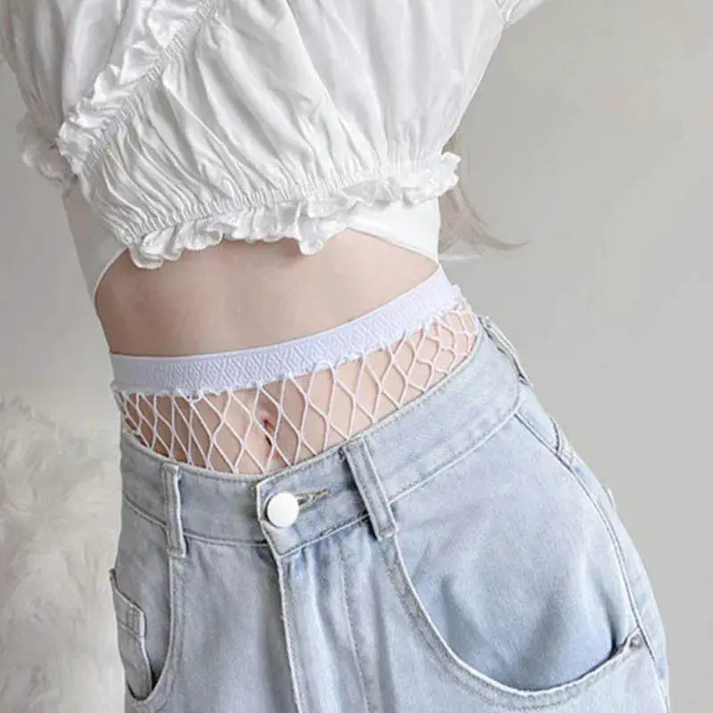 Aurora Couture White High Waist Fishnet Stockings With Breathable Nylon Mesh For Cosplay And Everyday Wear