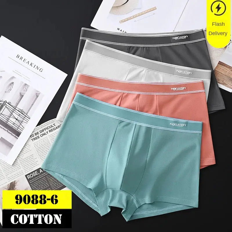 4Pcs men's cotton boxer shorts set in teal, coral, light gray, and charcoal gray multi-pack by Simples Market