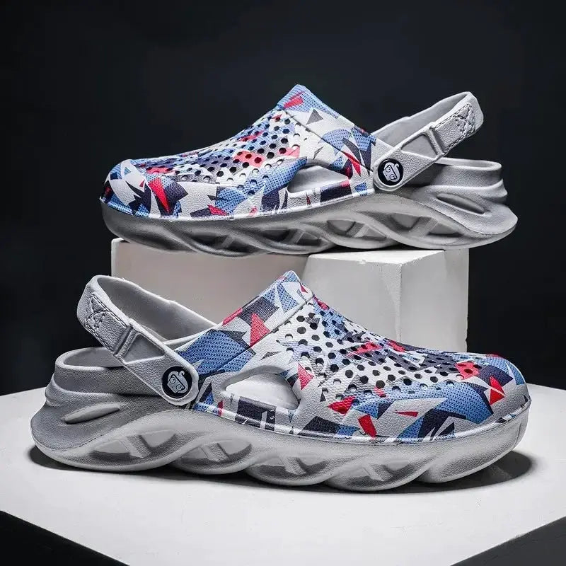 UrbanStride Mens Flat Sandals EVA Platform Lightweight Summer Outdoor Slippers Casual Breathable Graffiti Pattern