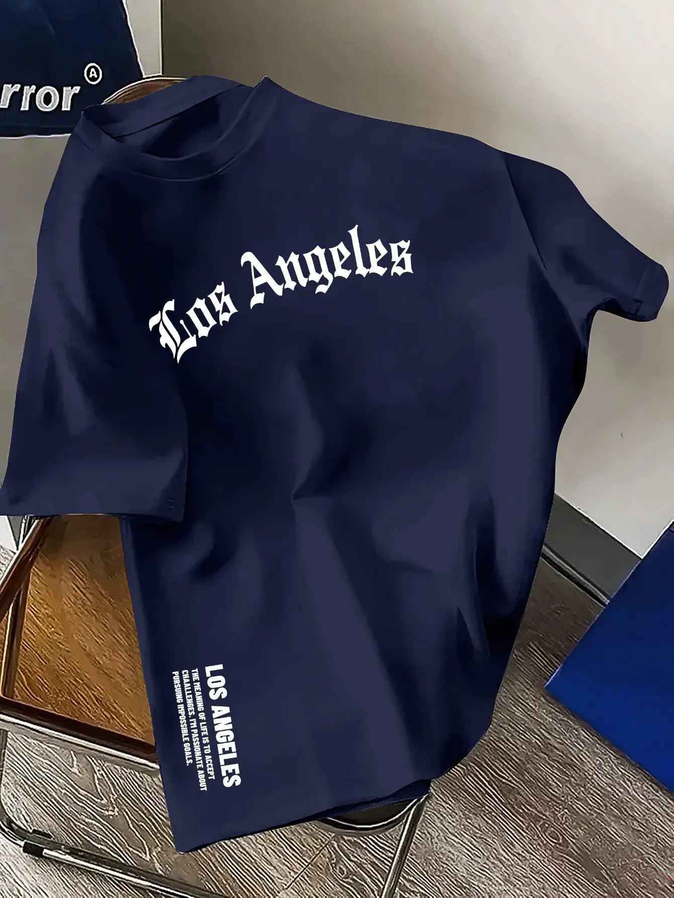 Men's Summer One Hundred Percent Cotton Los Angeles Letter Print Loose Fit Short Sleeve Round Neck T Shirt