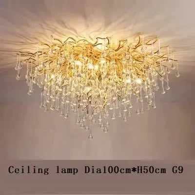 Royal Nordic luxury crystal chandelier by Simples Market, gold chrome water-drop pendants ceiling light