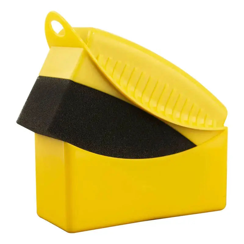 Car wheel polishing sponge brush with black foam pad in yellow ABS plastic case