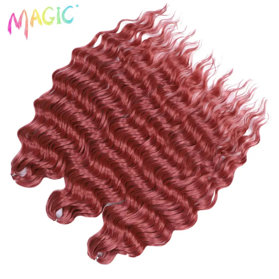 Anna synthetic hair 24in water-wave braiding extensions in burgundy red, MAGIC