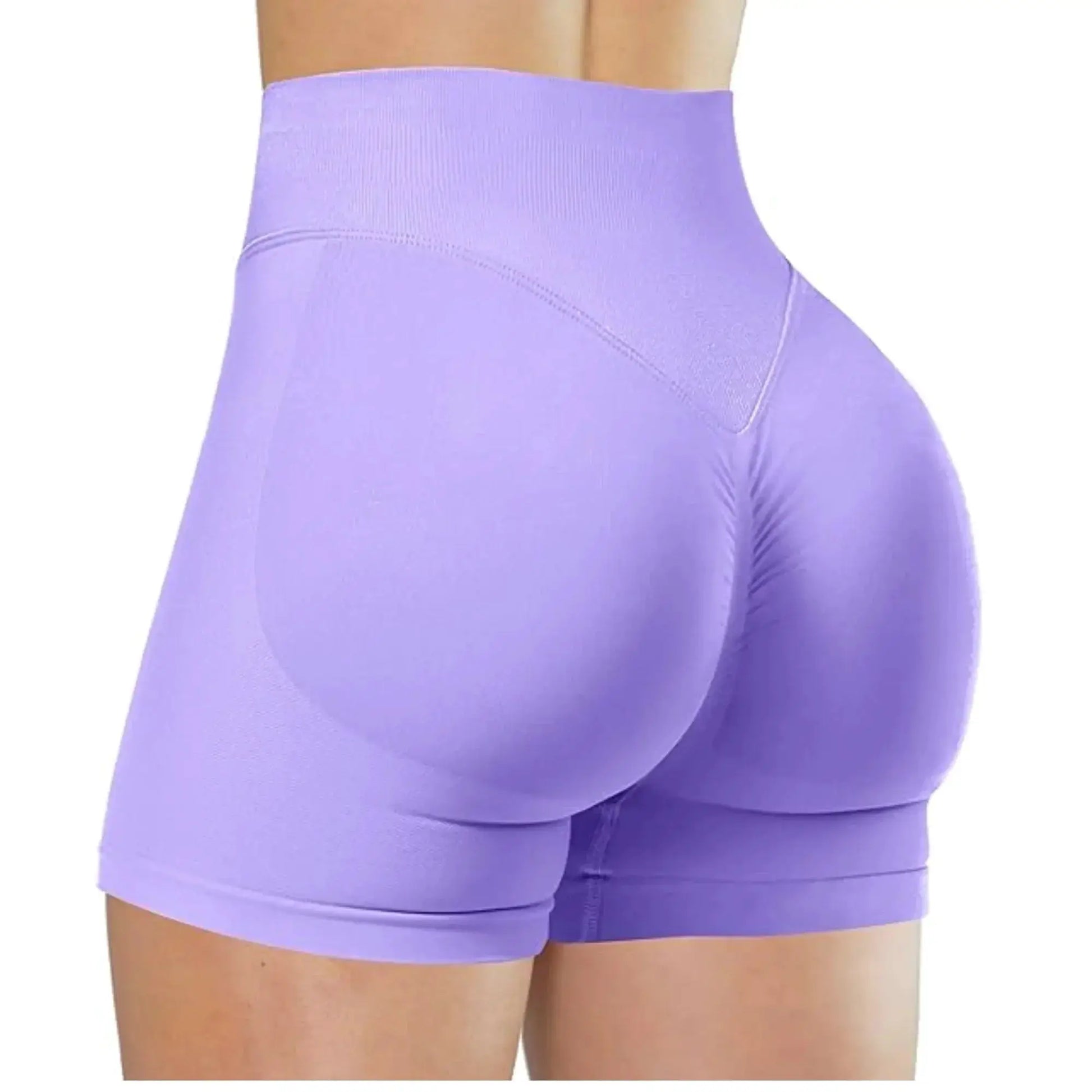Women's purple seamless high-waist gym shorts for yoga, training and running