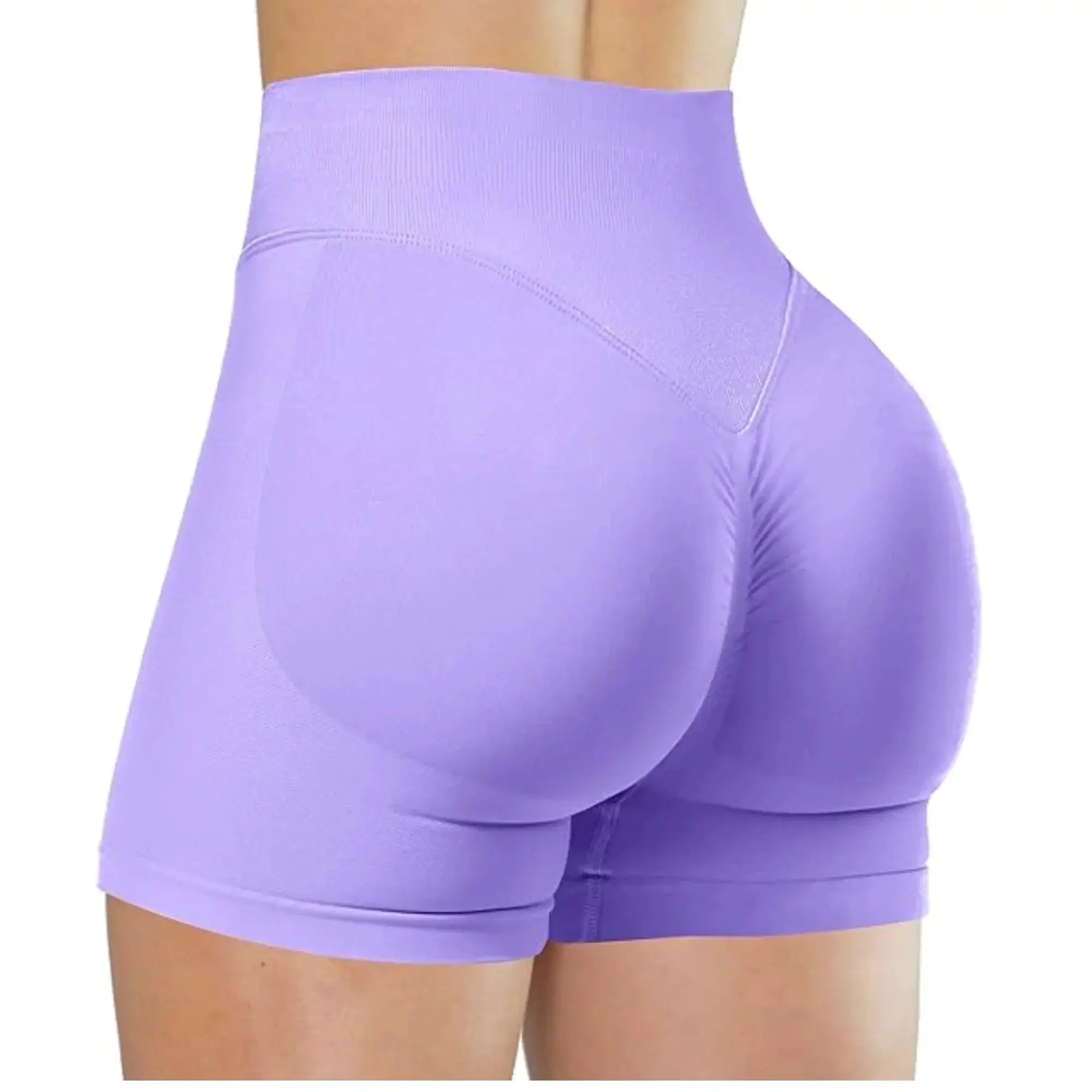 Women's purple seamless high-waist gym shorts for yoga, training and running