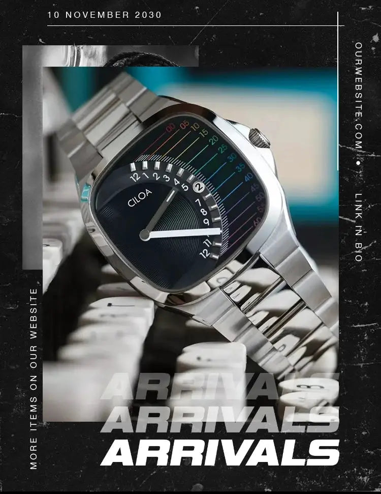 CILOA retro square men’s watch with stainless steel strap; waterproof quartz by Simples Market