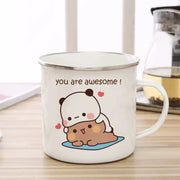 Cute Cup Co Cartoon Milk Mocha Bear Enamel Cup 11oz Eco Friendly Coffee Tea Cup Gift For Couple