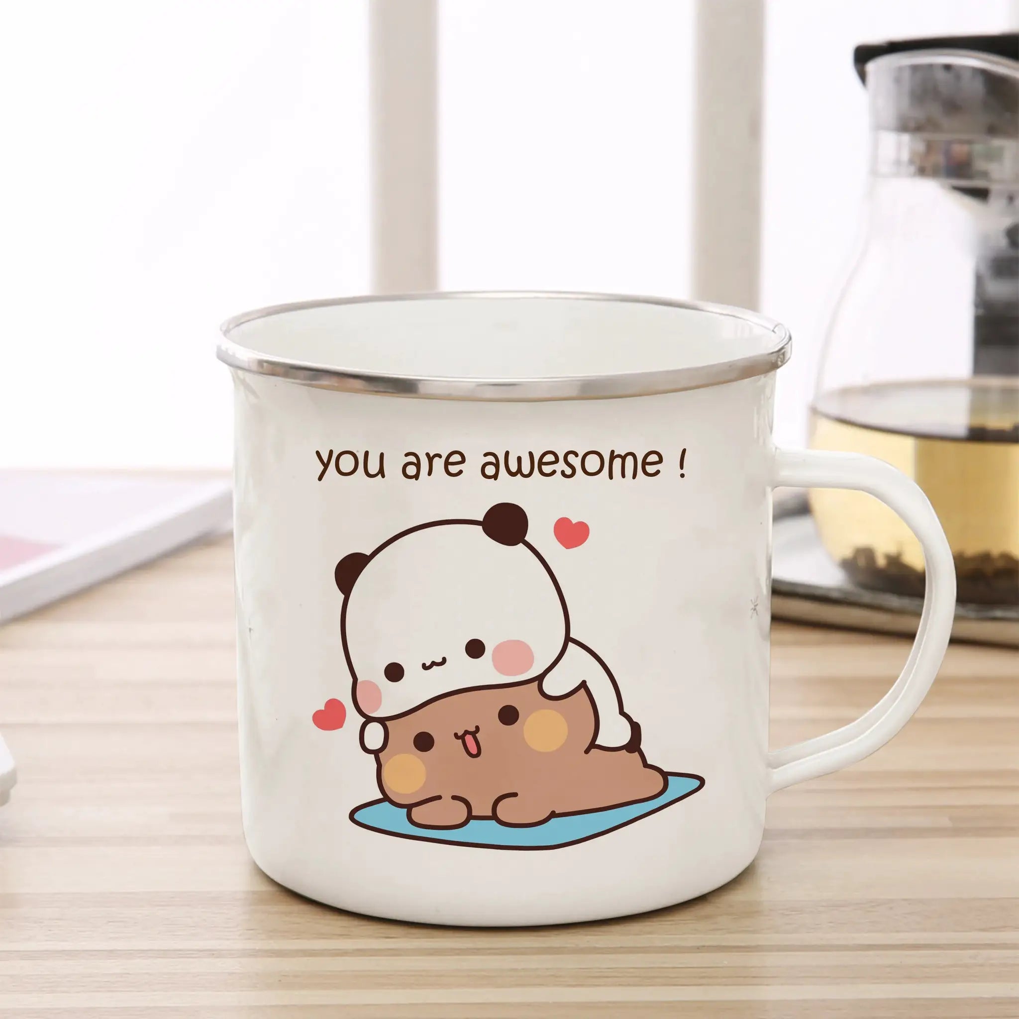 Cute Cup Co Cartoon Milk Mocha Bear Enamel Cup 11oz Eco Friendly Coffee Tea Cup Gift For Couple