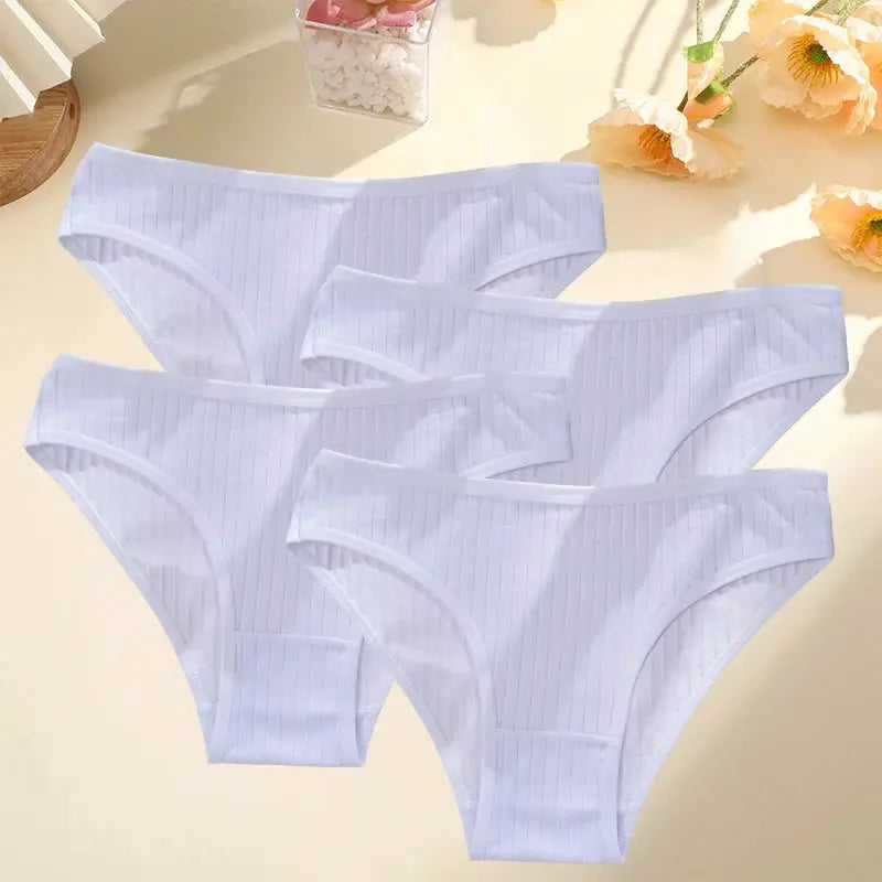 Women's cotton briefs, 4-pack, white striped, comfortable stretch underwear