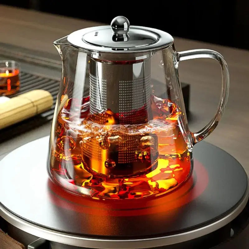 CrystalGlass Heat Resistant Glass Teapot With Stainless Steel Infuser Flower Kettle For Puer And Oolong Tea
