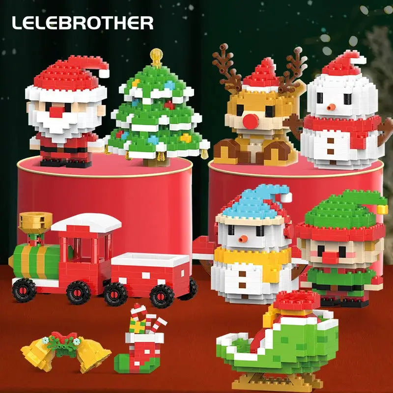 Christmas Micro Building Block Set Santa Claus and Reindeer Puzzle Table Decor for Kids and Adults