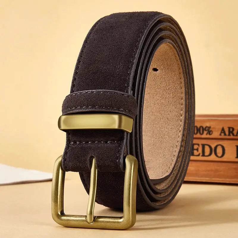 LuxeLine Luxury Suede Cowhide Leather Belt Vintage Gold Buckle Accessory For Dresses And Jeans Women