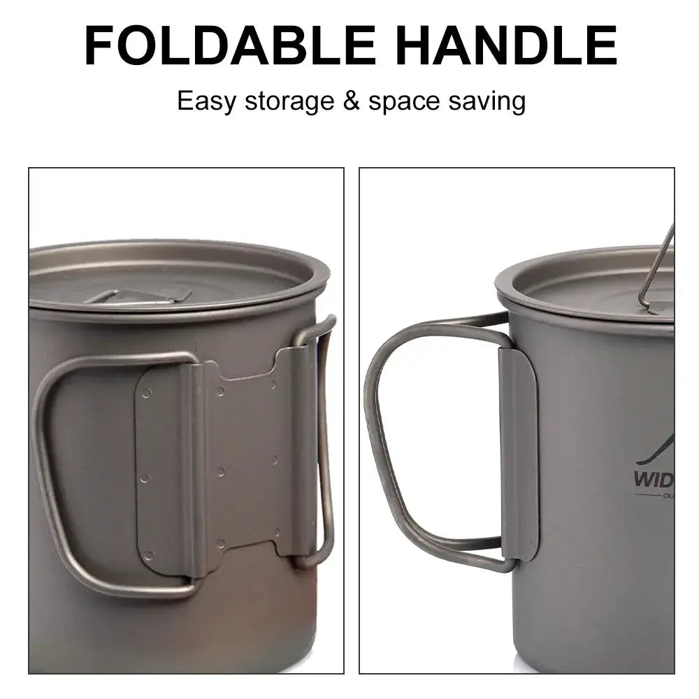 Widesea titanium camping mug with foldable handle, gray outdoor tableware for hiking