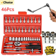 46 Piece Carbon Steel Tool Set With Sockets Ratchet Wrench And Screwdrivers For Household Motorcycle And Car Repair
