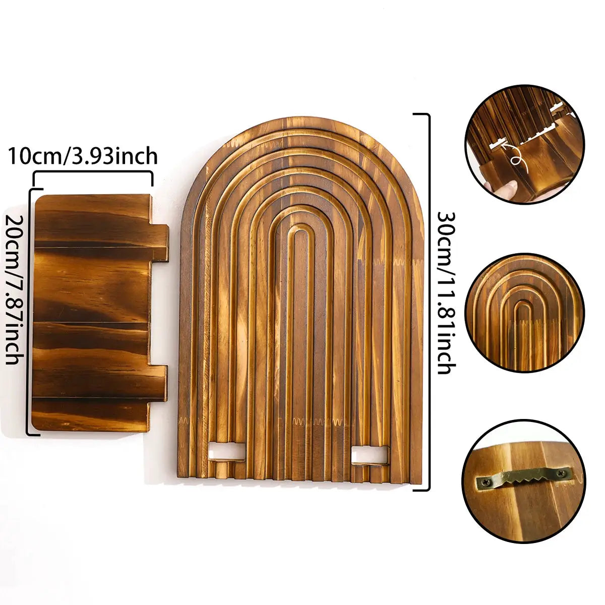 1pc Boho geometric wooden wall shelf in natural finish for modern home decor