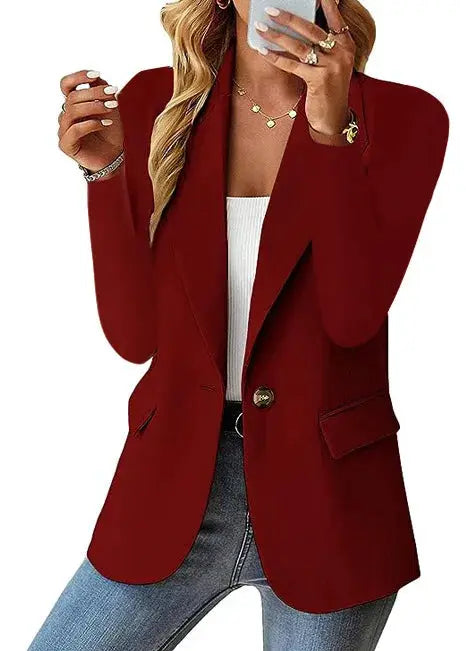 LuxeWear Womens Oversized Blazer Jacket With Stretch Slim Fit And Single Button Closure For Work And Casual