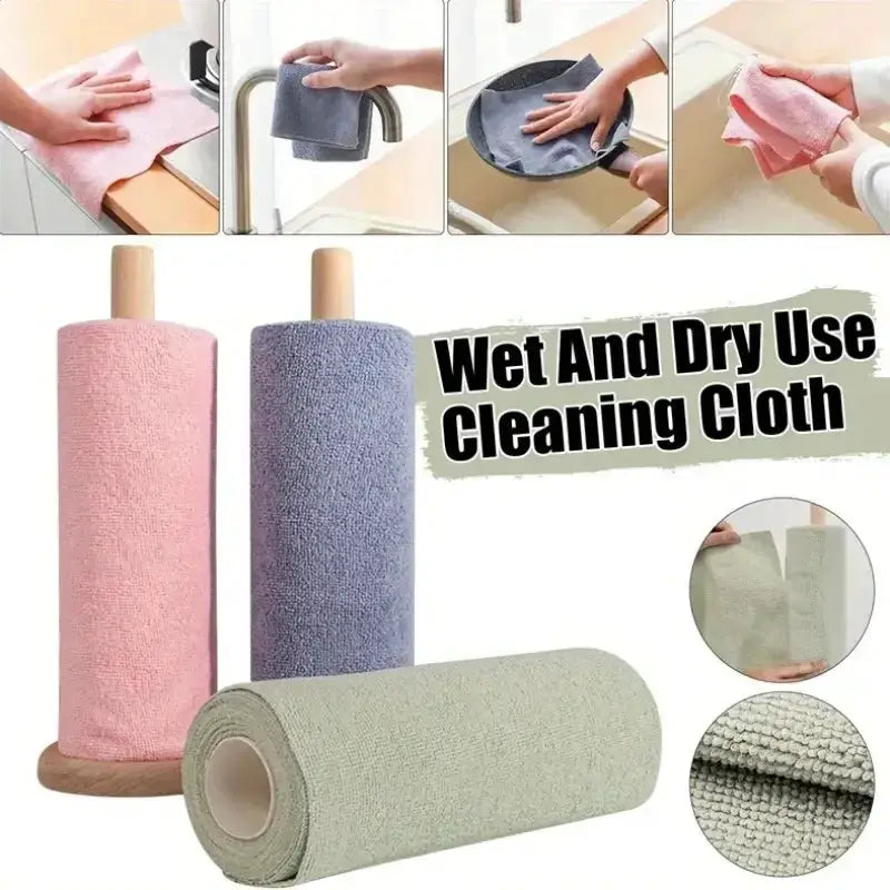 Simples Market microfiber cleaning cloths - 3 rolls (pink, blue, gray) for wet and dry use; high absorbency