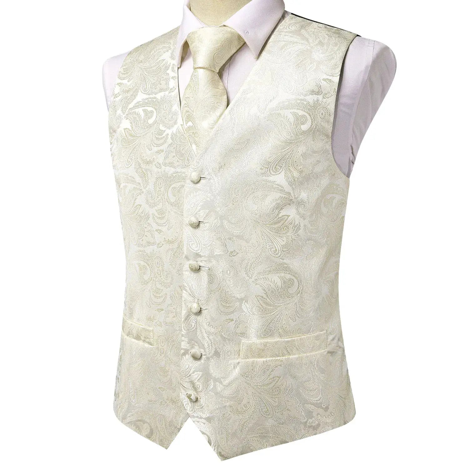 Men's ivory paisley waistcoat vest and necktie two-piece set by Simples Market
