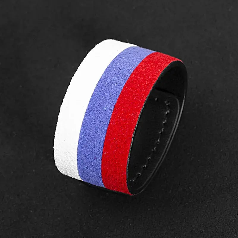 Steering wheel center suede band in white, blue and red for universal car interior decoration