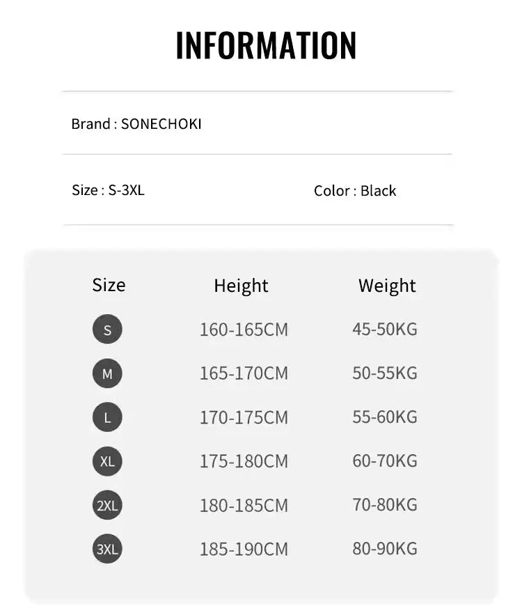 SONECHOKI men's black polyester compression pants with size chart (S-3XL) by Simples Market