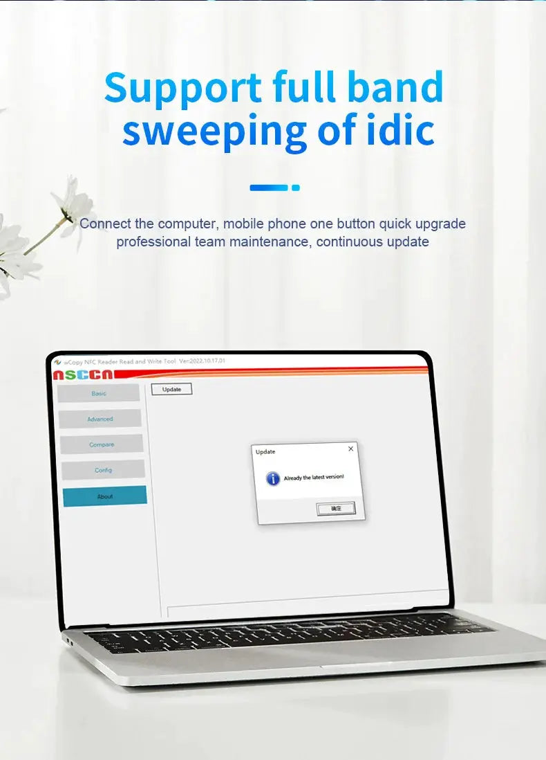 X7 RFID smart card reader software interface on a silver laptop