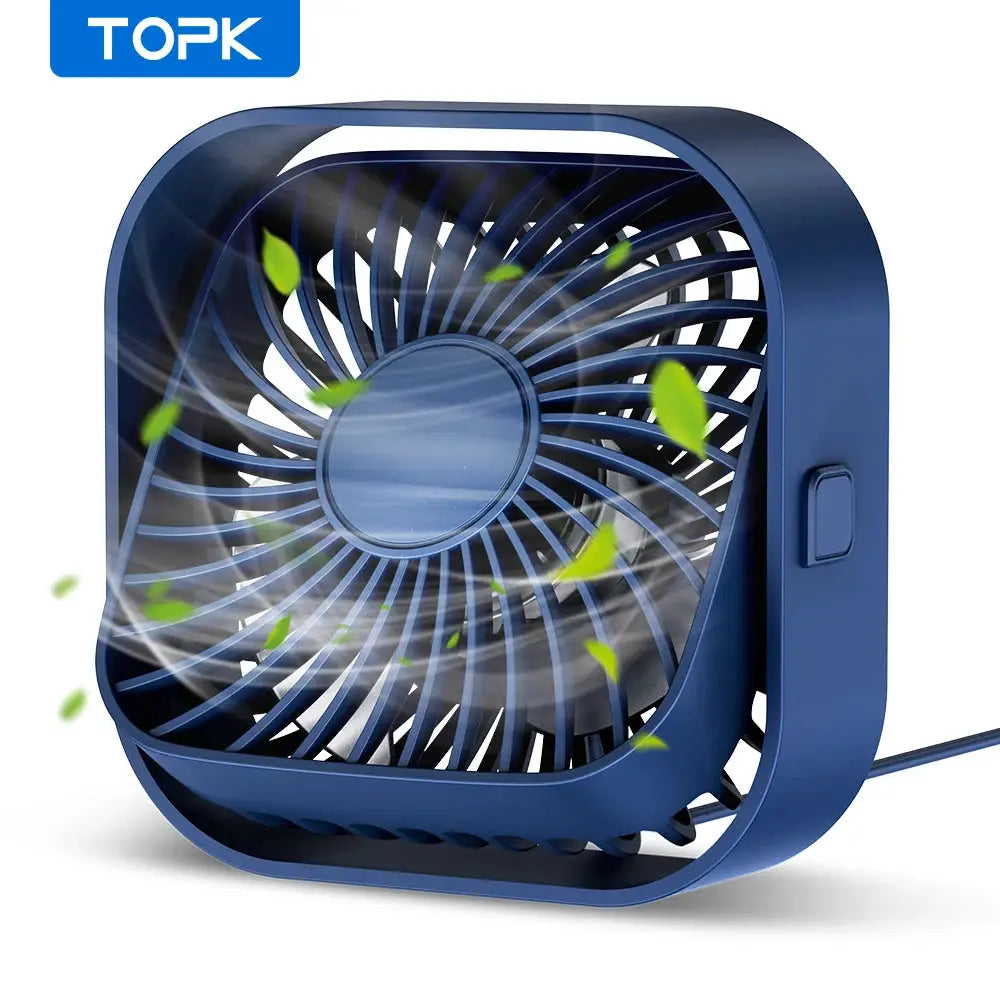 TOPK Mini Portable USB Desk Fan With Strong Airflow And Quiet Operation 3 Speed 360 Degree Rotatable Standing Fan