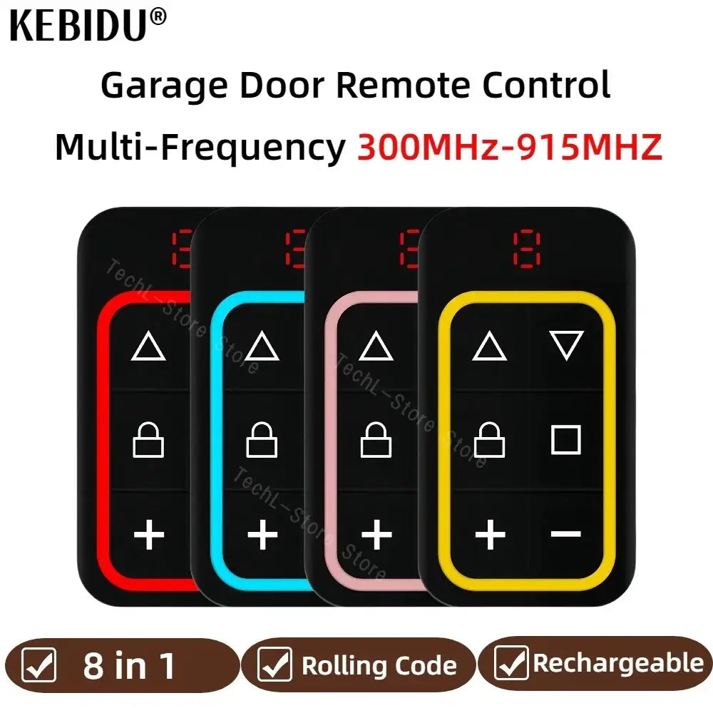 Garage door remote control set of 4, multi-frequency 300MHz-915MHz, 8-in-1, rolling code, rechargeable, Simples Market