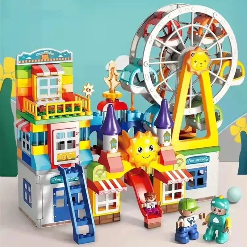 Big Building Blocks Duplo Compatible Large Brick Ferris Wheel Seesaw Slide Swing Educational Toy For Kids