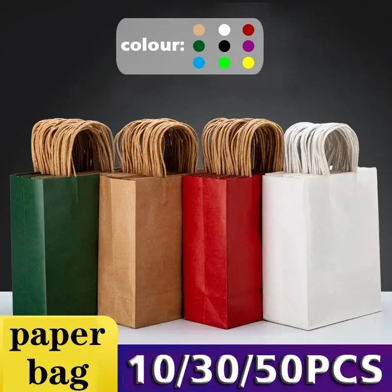 Holiday Gift Bags With Handles Pack 10 30 50 Kraft Paper Colored Paper Bags For Christmas Valentines Day Wedding Gift