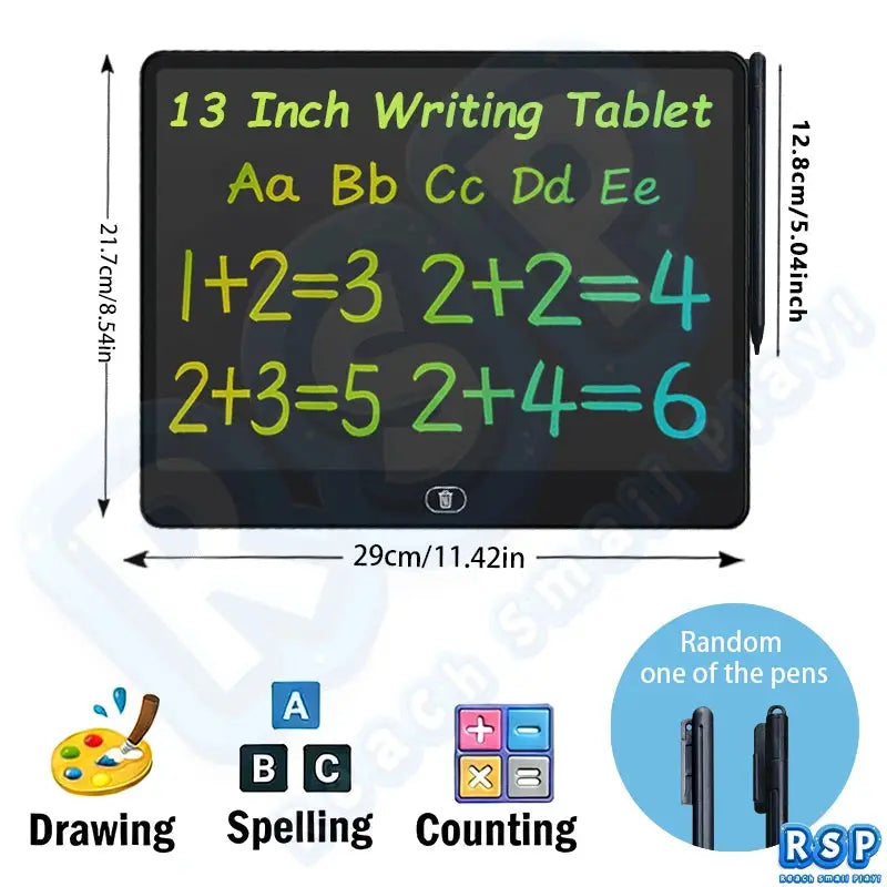 13-inch LCD drawing tablet with stylus for kids by Simples Market; educational doodle, counting and spelling board