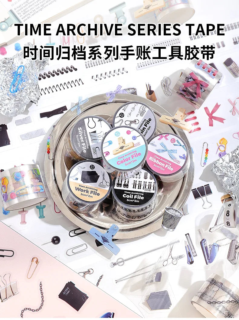 Decorative adhesive tapes set by Simples Market; Time Archive Series coil tapes for memory filing and journaling.